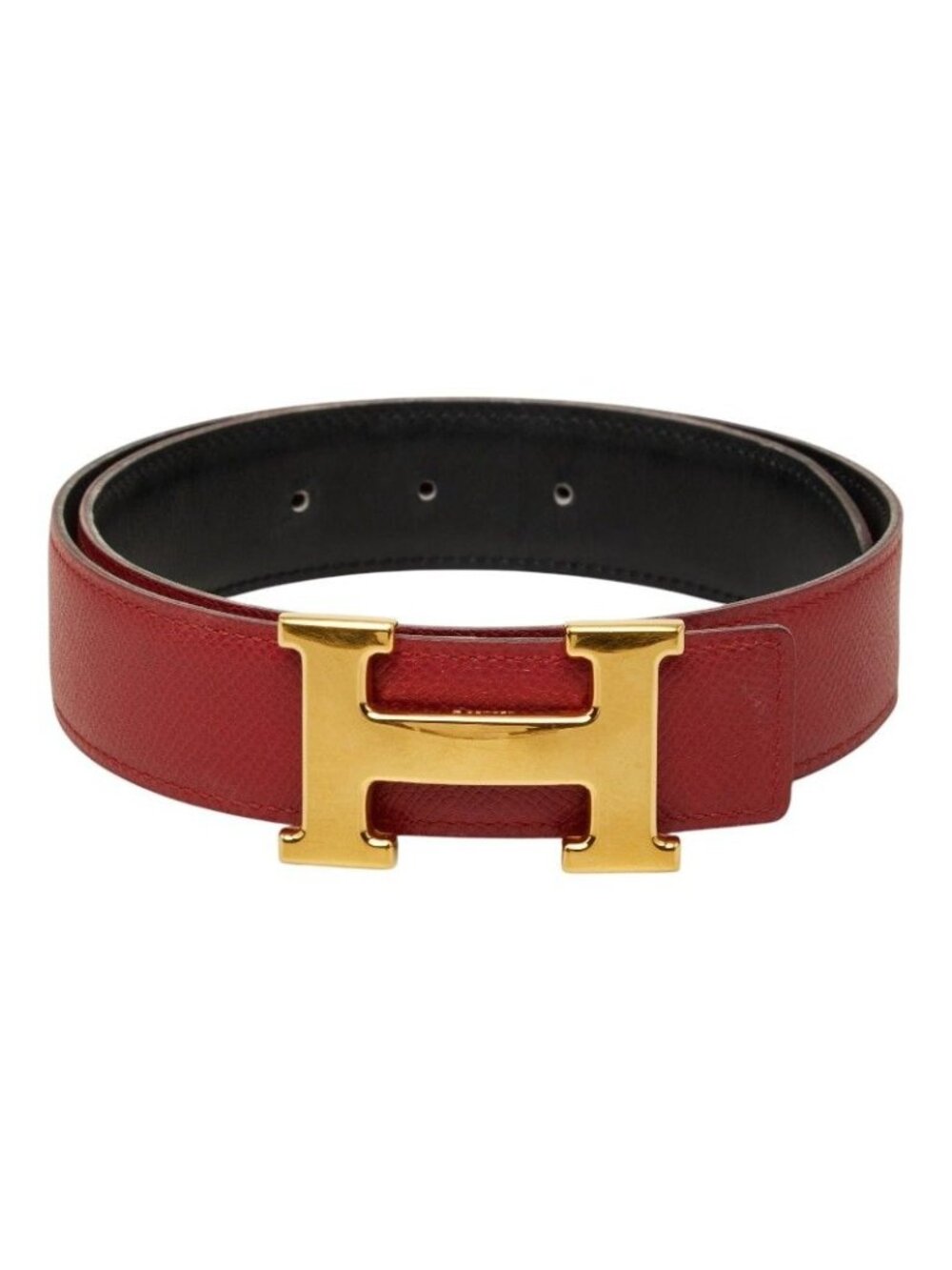 Hermes Constance Belt Buckle Reversible Vintage 65 Red Black Gold Leather